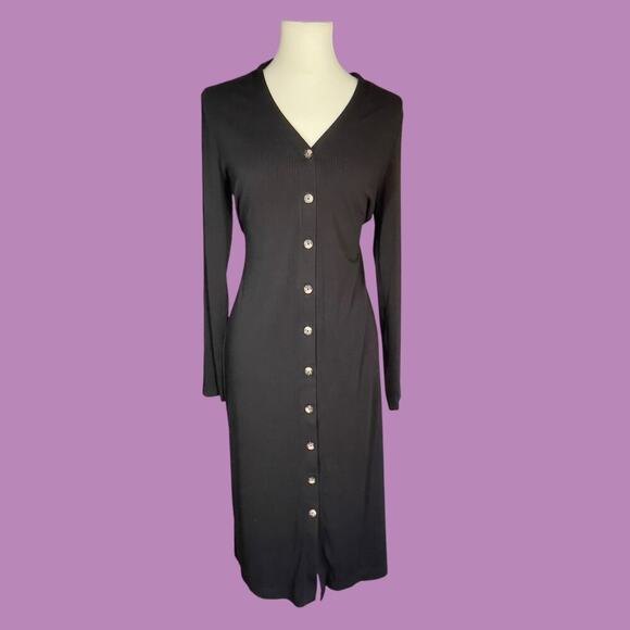 Banana Republic Black Button Front Sweater Dress Medium - Picture 4 of 11